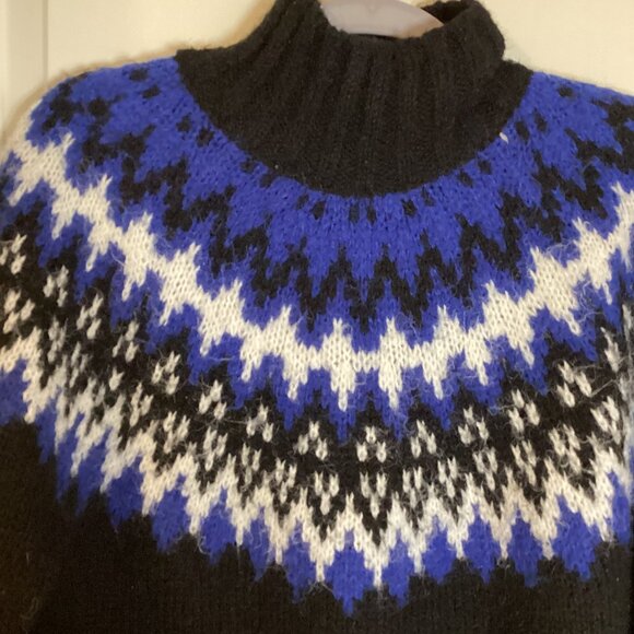 George Women's Black Turtleneck Knit Sweater Fair Isle Pattern Size S/P Skiing - Picture 2 of 7